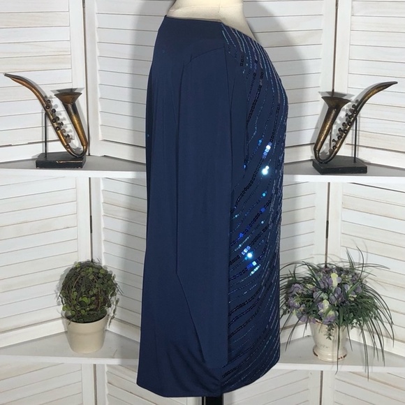 Bob Mackie Wearable Art Blue Sequined Beaded Blouse 3X - Picture 3 of 11